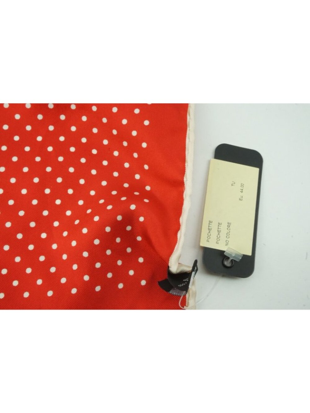 Rubinacci LH Cherry Red Vanilla Polka Dot 100% Silk Pocket Square - Picture 3 of 4